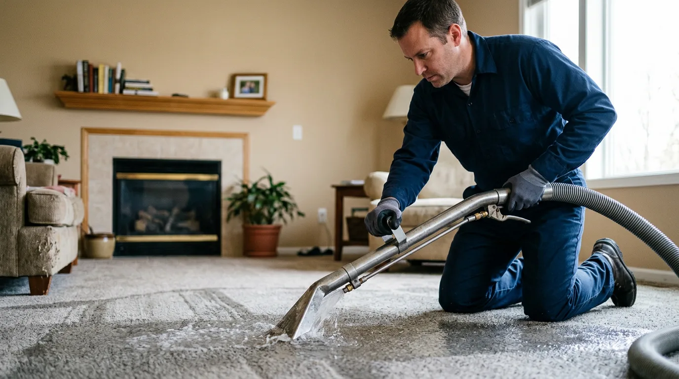 Water damage restoration technician working near Racine, OH